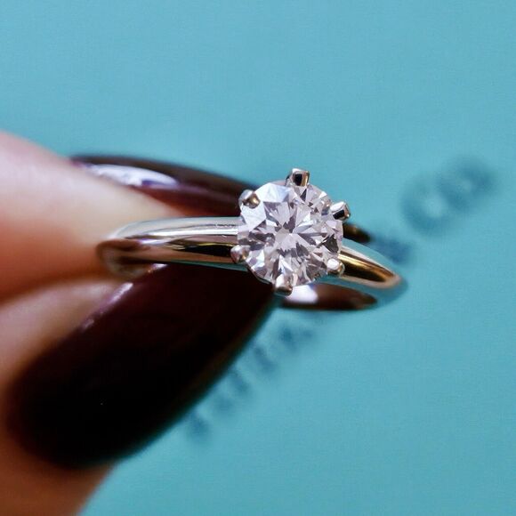 $7500++ Tiffany & Co. Solitaire Platinum Diamond Engagement Ring .62 TCW - Picture 3 of 9